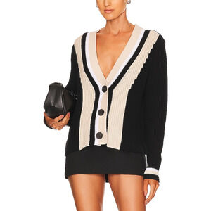 525 'Varsity' Black Cotton Cardigan Size XS